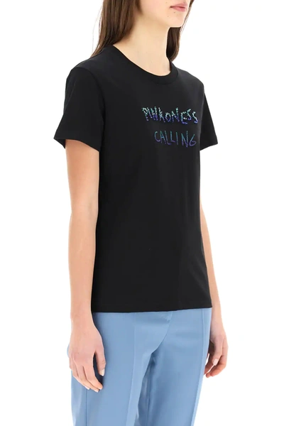 Shop Pinko T-shirt With Lettering Embroidery In Black