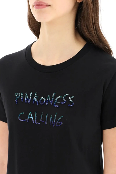 Shop Pinko T-shirt With Lettering Embroidery In Black