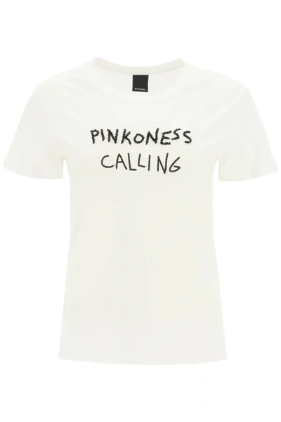 Shop Pinko T-shirt With Lettering Embroidery In White,black