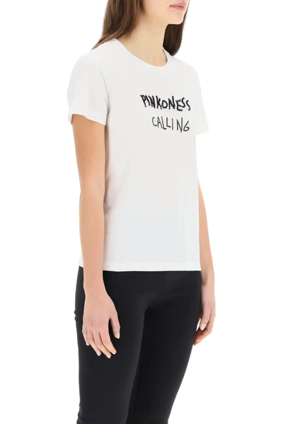 Shop Pinko T-shirt With Lettering Embroidery In White,black