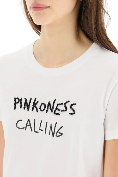Shop Pinko T-shirt With Lettering Embroidery In White,black