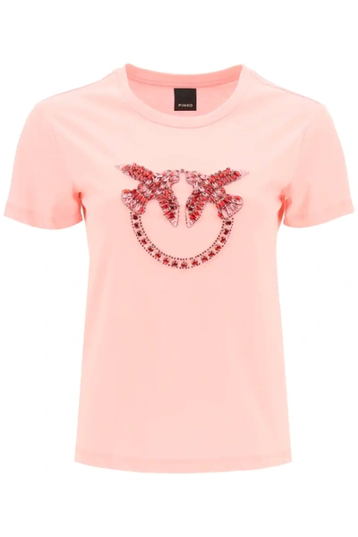 Shop Pinko Quentin T-shirt Love Birds Embroidery In Pink
