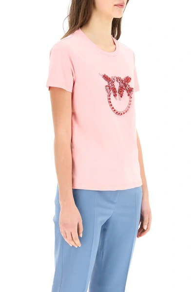 Shop Pinko Quentin T-shirt Love Birds Embroidery In Pink