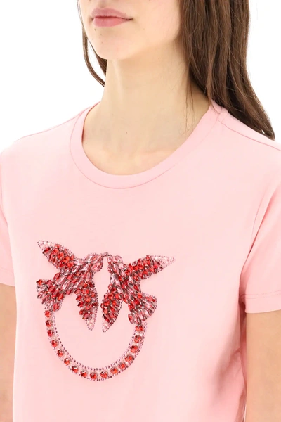 Shop Pinko Quentin T-shirt Love Birds Embroidery In Pink