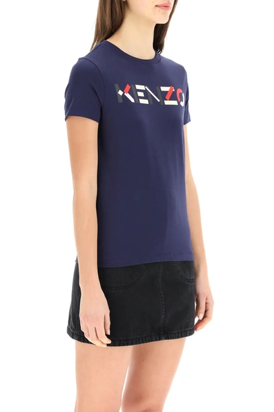 Shop Kenzo T-shirt With Multicolor Logo Print In Blue,red,pink