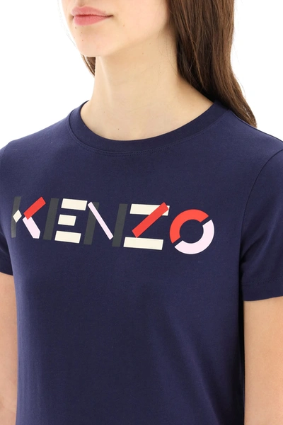 Shop Kenzo T-shirt With Multicolor Logo Print In Blue,red,pink