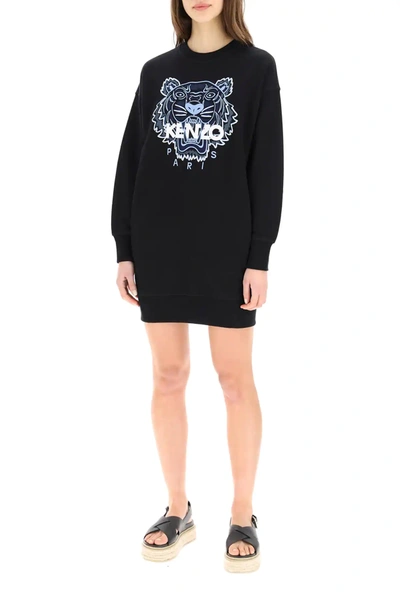Shop Kenzo Fleece Mini Dress With Tiger Embroidery In Black