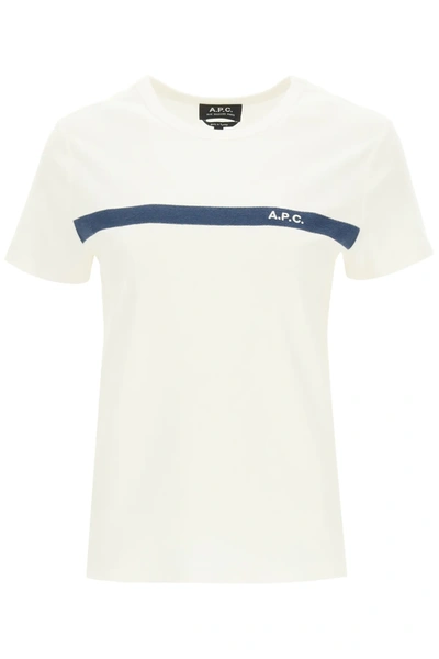 Shop Apc Yukata T-shirt With Logo Embroidery In White,blue