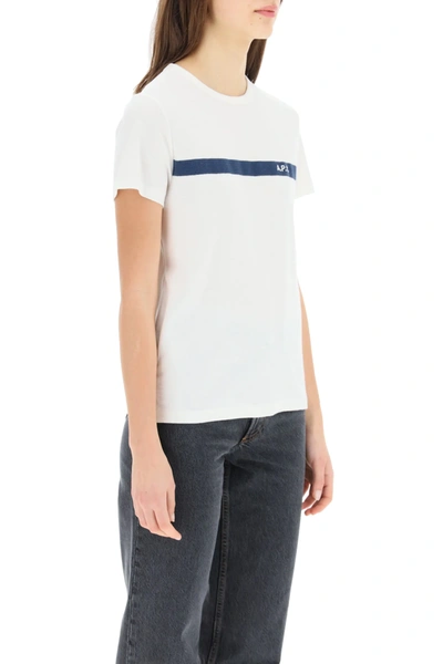 Shop Apc Yukata T-shirt With Logo Embroidery In White,blue