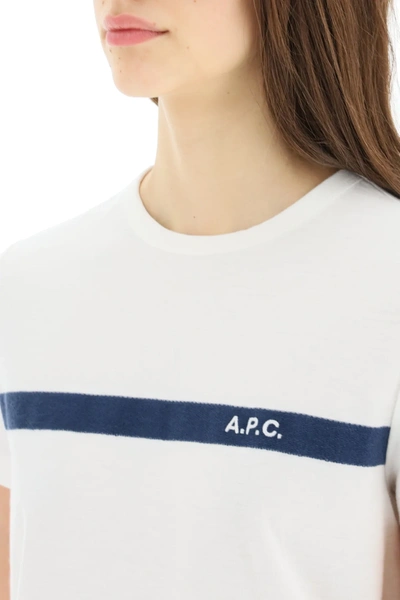 Shop Apc Yukata T-shirt With Logo Embroidery In White,blue
