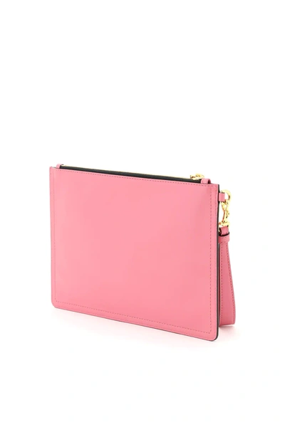 Shop Moschino Leather Pouch With Monogram In Pink