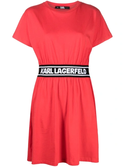 Shop Karl Lagerfeld Logo Tape Shirt Dress In Red