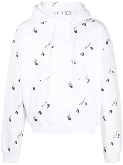 Shop Off-white Logo-print Drawstring Hoodie In White