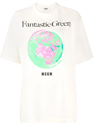 Shop Msgm Fantastic Green T-shirt In Neutrals