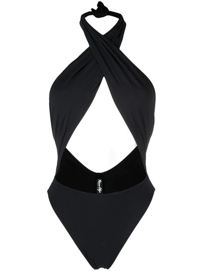 Shop Reina Olga Wrap Halter Neck Swimsuit In Black