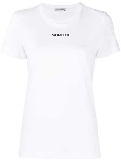 Shop Moncler Logo-embroidered T-shirt In White