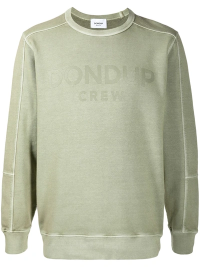 Shop Dondup Crew Logo Print Cotton Sweatshirt In Green