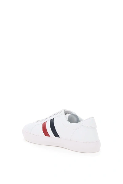 Shop Moncler New Monaco Leather Sneakers In White/red/blue