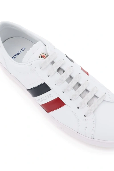 Shop Moncler New Monaco Leather Sneakers In White/red/blue