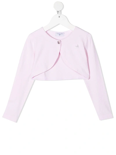 Shop Monnalisa Cropped Knitted Cardigan In Pink