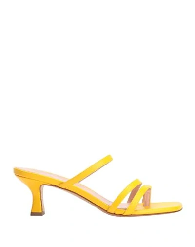 Shop 8 By Yoox Leather Square Toe Spool-heel Sandal Woman Thong Sandal Yellow Size 8 Soft Leather