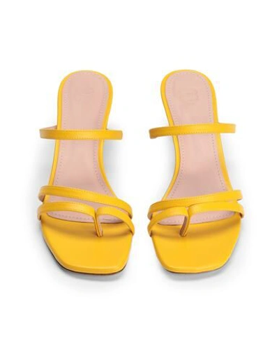 Shop 8 By Yoox Leather Square Toe Spool-heel Sandal Woman Thong Sandal Yellow Size 8 Soft Leather