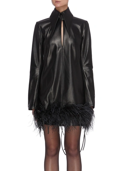Shop 16arlington Michelle' Ostrich Feather Leather Dress In Black
