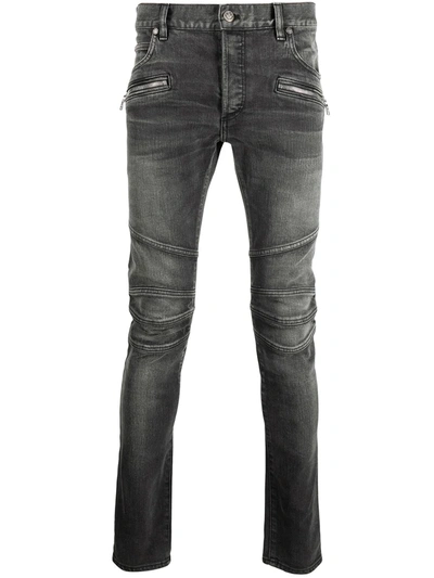 Shop Balmain Zip-detail Denim Jeans In Black