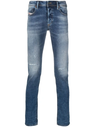 Shop Diesel Sleeker Mid-rise Slim-cut Jeans In Blue