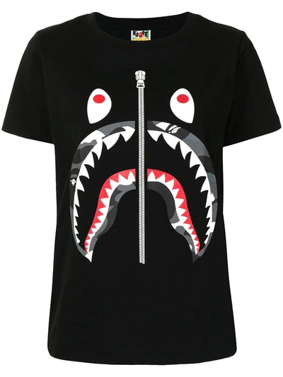 Shop A Bathing Ape Zip-print Shark T-shirt In Black
