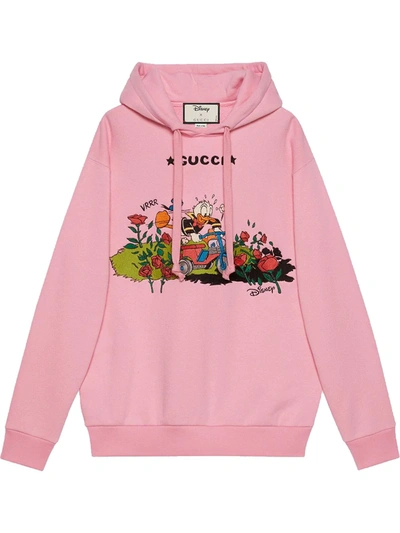 Shop Gucci X Disney Donald Duck Logo Hoodie In Pink