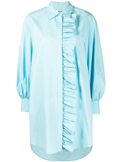 Shop Msgm Ruffle Detail Shirt Dress In Blue