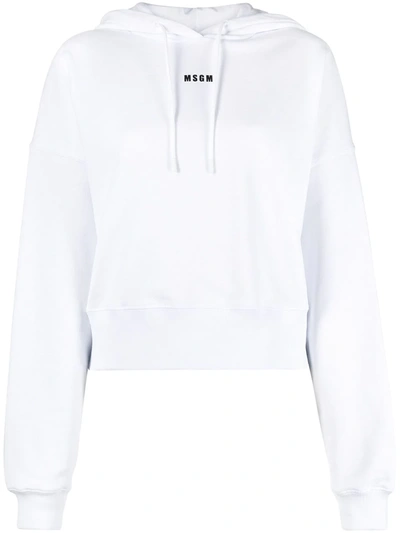 Shop Msgm Logo-print Drawstring Hoodie In White