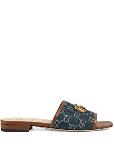 Shop Gucci Double G Open Toe Sandals In Blue