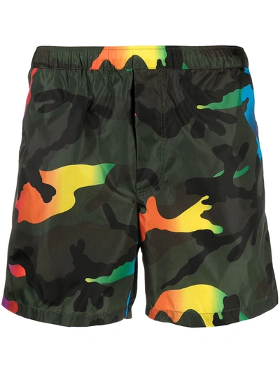 Shop Valentino Camouflage-print Swim Shorts In Green