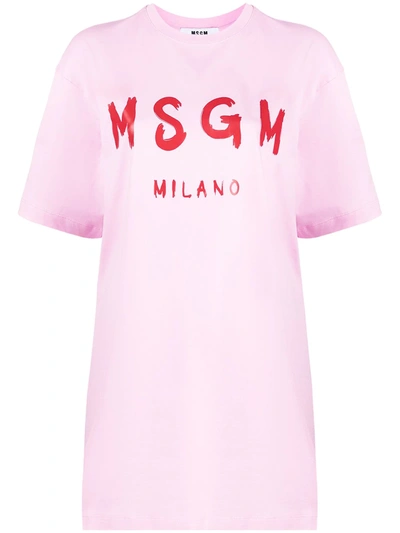 Shop Msgm Logo-print T-shirt Dress In Pink