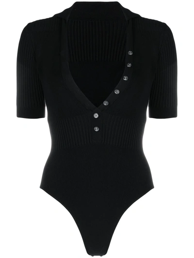 Shop Jacquemus V-neck Knitted Bodysuit In Black