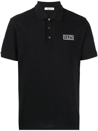 Shop Valentino Vltn Logo Patch Polo Shirt In Black