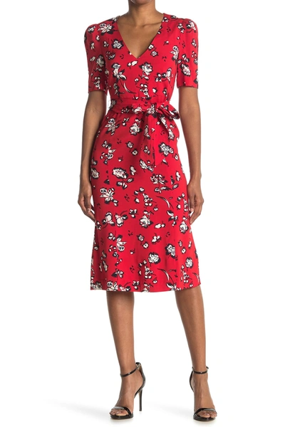 Shop Veronica Beard Joia Floral Print Midi Dress In Red Multi