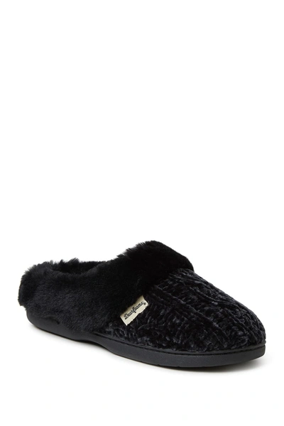 Shop Dearfoams Claire Faux Fur Trimmed Marled Chenille Knit Clog In Black