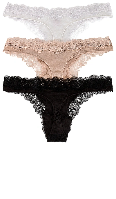 Only Hearts 3 Pack Thong In White  Black & Bone
