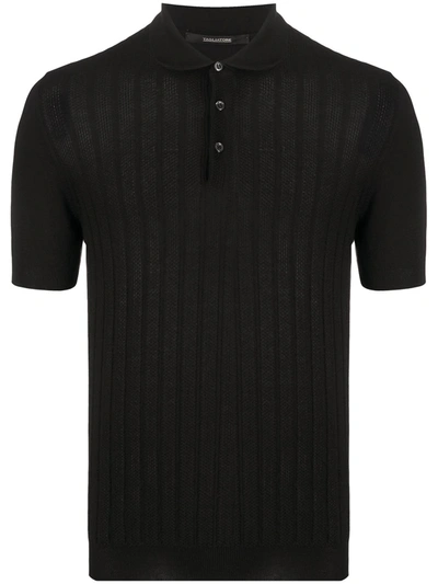 Shop Tagliatore Knitted Cotton Polo Shirt In Black