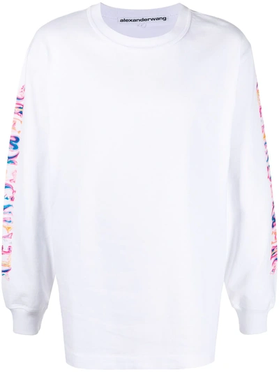 Shop Alexander Wang Logo-sleeve Cotton T-shirt In White
