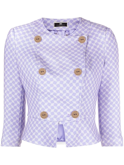 Shop Elisabetta Franchi Graphic-print Cropped Jacket In Purple
