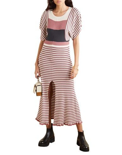 Shop Alexa Chung Alexachung Woman Midi Dress Pastel Pink Size L Silk, Cotton