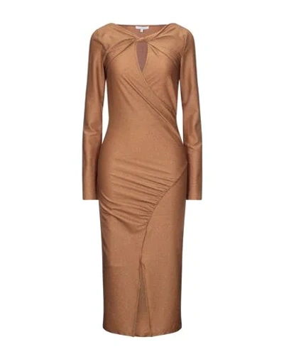 Shop Patrizia Pepe Woman Midi Dress Camel Size 1 Polyamide, Metallic Fiber, Elastane In Beige