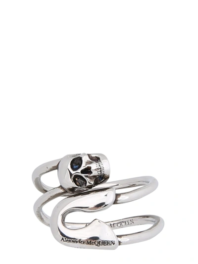 Shop Alexander Mcqueen Safety Pin Ring In Argento