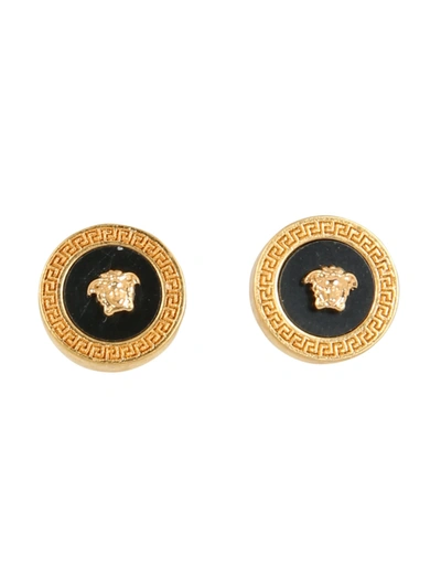 Versace Resin Medusa Button Earrings In Oro | ModeSens