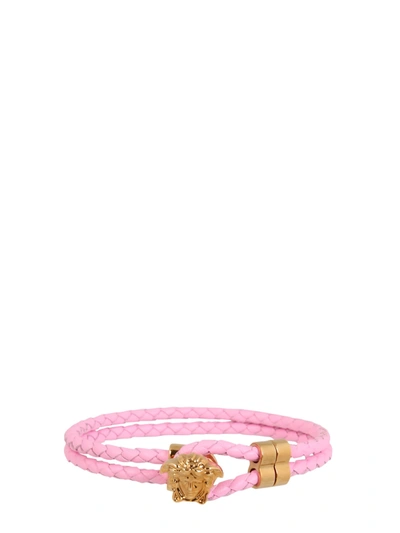 Shop Versace Medusa Leather Bracelet In Rosa