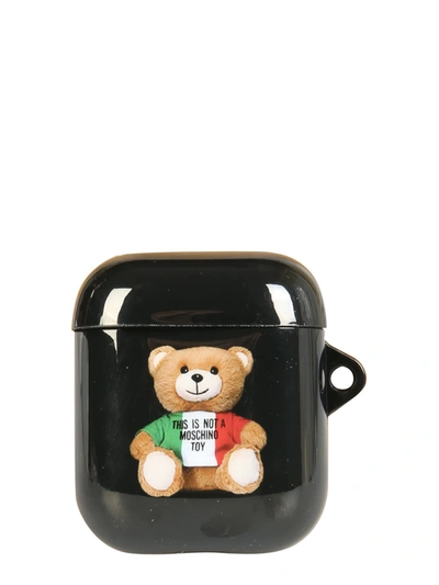 Shop Moschino Italian Teddy Bear Airpods Holder In Multicolor